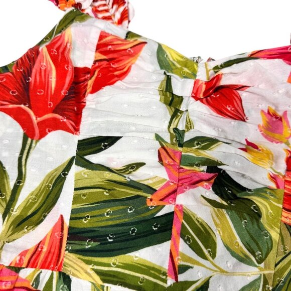 FARM RIO Cashew Floral Tiered Midi Dress Sz.M White Ruffle Garden Tropical - Picture 11 of 15